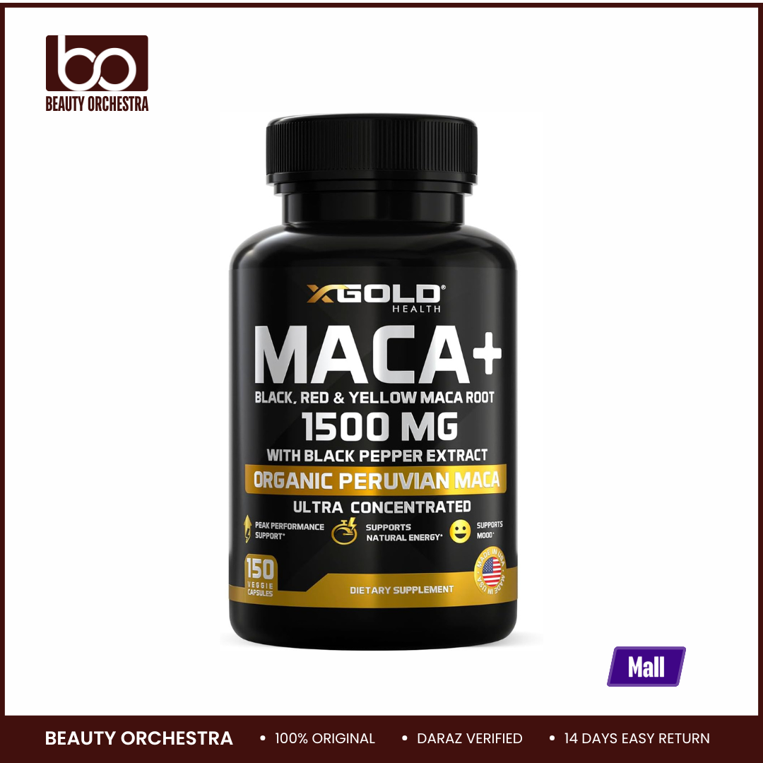 Picture of X Gold Health Organic Ma-ca Root 1500mg - 150 Veggie Capsules; Black, Red & Yellow Peruvian Maca Root Extract, Energy & Mood Supplement for Men & Women + Black Pepper for Best Benefits