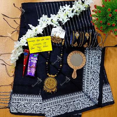 Picture of Exclusive Sari Combo Gift Set - Which Contains Saree Bangles Necklace Earring Mehedi Mirror Gazra Chocolate Chirkut etc