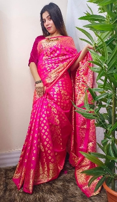 Picture of Tangail Katan Saree Combo Set for Women - Saree Churi Necklace Gazra Chocolate Mirror Etc