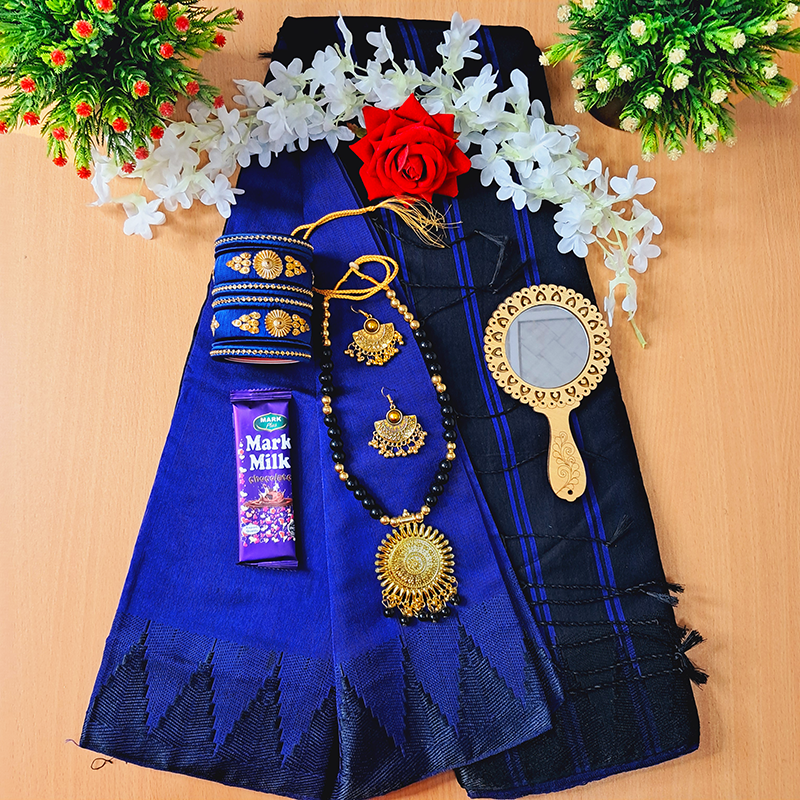 Picture of Tangail Soft Hafslik Saree Combo Gift set (Student Budget Combo) saree churi necklace chocolate ayna golap gazra etc
