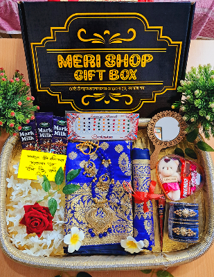 Picture of Exclusive Tangail Katan saree Combo Set with GIFT B O X - saree, blouse pcs, necklace, earings churi mirror chocolates golap, gazra mehedi etc