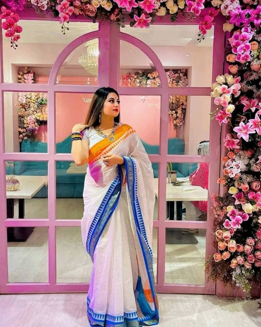 Picture of Tangail Tat Half Silk Saree for girls and women ( Gonga Jamuma Pair)