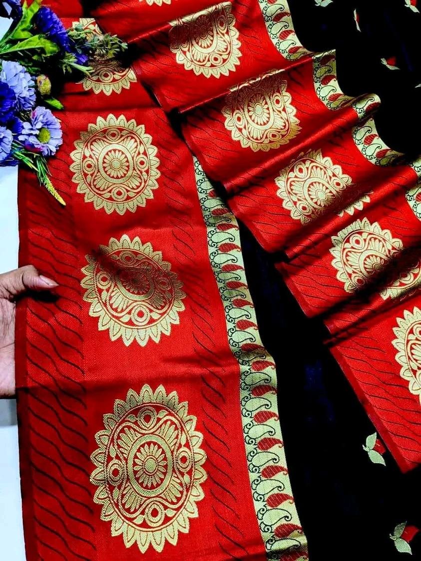 Picture of Tangail Katan Saree Combo Set for Women - Saree Churi Necklace Gazra Chocolate Mirror Etc