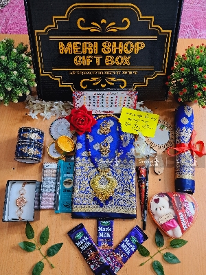 Picture of 20 item Special Saree Combo Gift Set Box - Saree Churi Neckkace watch ring ayna chocolate golap gazra etc