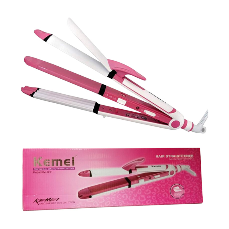 Picture of Kemei_ KM-1291 Professional 3 In 1 Electric Multifunction Ceramic Coating Iron Wave Zig Zag Hair Curler and Straighter For Women