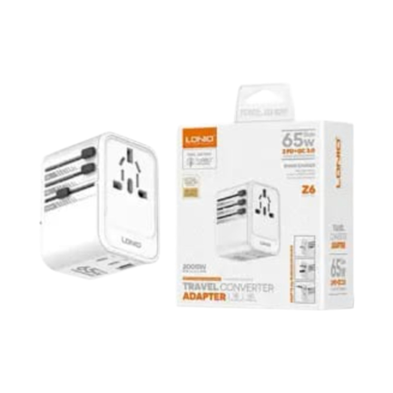 Picture of Ldnio Z6 65W 3 USB Ports GaN Universal Travel Adapter - White
