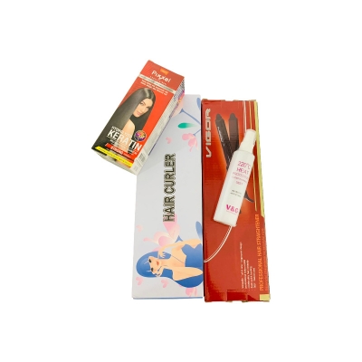 Picture of VIGOR V-908 Fast Hair Straightener,Auto Hair Curler Ceramic Heating Ion,V&G 220°C Heat Protection Conditioning Mist 100ml,Lolane Pixxel Professional Hair Straightening Cream 4 in 1 combo