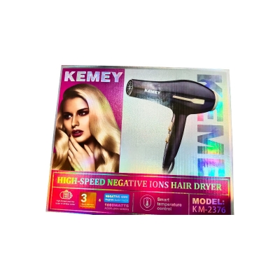 Picture of Kemey KM- 2376 1000W ( 2 in 1 ) Powerful-Professional-Heavy-Duty-Hair- Dryer-for-Unisex - Black