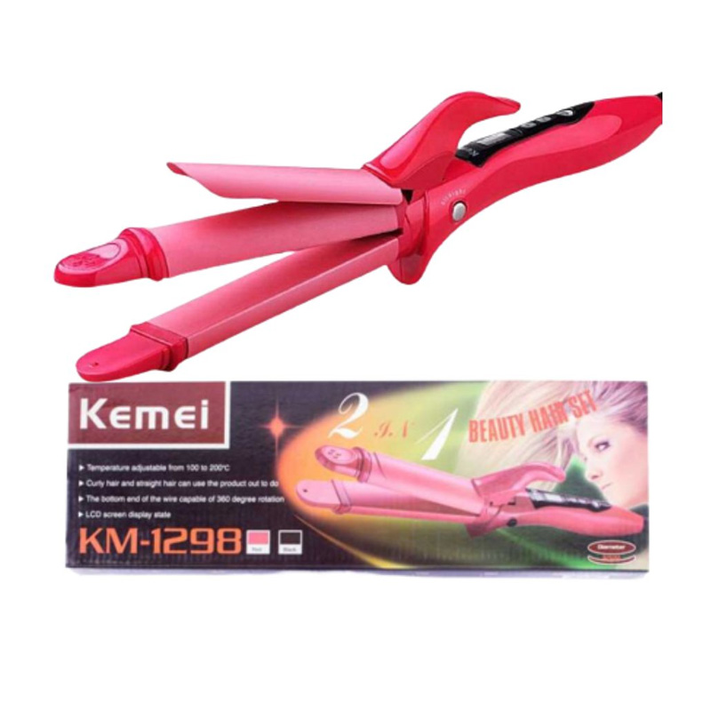Picture of Kemei Km-1298 200 °C Household Ceramic Thermostat Roll Bar Large Hair Curling Straight Dual-Use Hot Hair Plywood Hair Straightener  (Red)