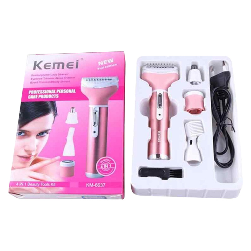 Picture of Kemei KM - 6637 Multifunctional 4 in 1 Rechargeable Women Body Shaver Beard Eyebrow Nose Trimmer Set Female Electric Shaver