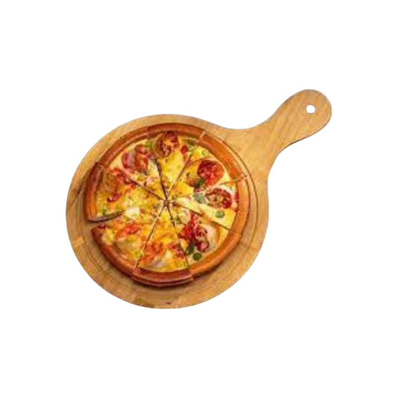 Picture of Wooden Pizza Board Round with Hand Pizza Baking Tray Pizza Stone Cutting Board Platter Pizza Cake Bakeware Tools-7