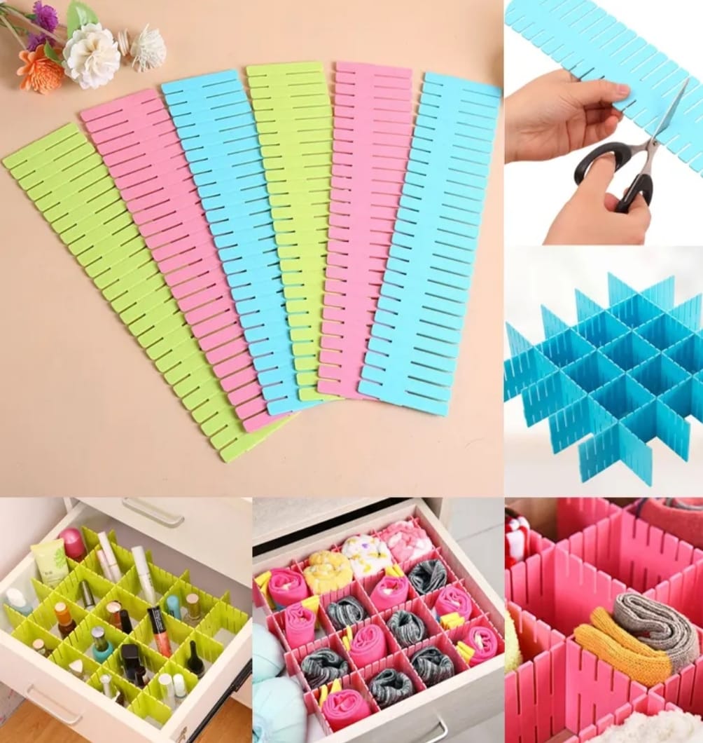 Picture of Adjustable Plastic Grid Drawer Organizer Multi-Purpose Drawer Storage Divider Adjustable Cabinet Storage Divider (6pcs)