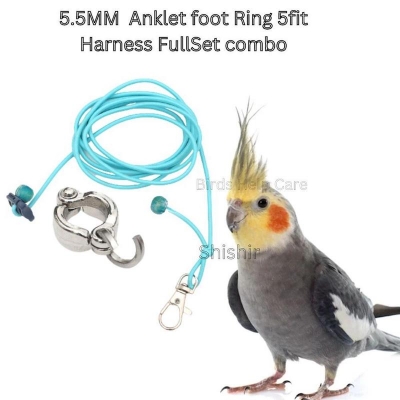 Picture of 5 Fit Long Elastic harness with anklet 5.5 mm for cockatiel bird (full set combo pack)