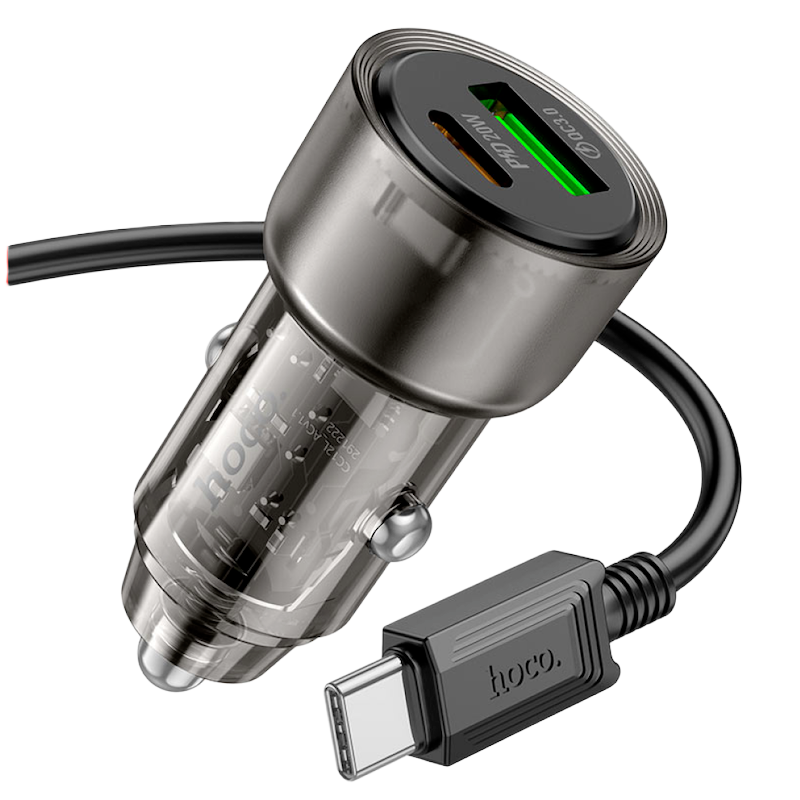 Picture of Hoco Z52 38 W Car Charger | USB‑C PD 20 W + USB‑A QC 18 W | Compact 59×28 mm, 21 g | Dual-Port Fast Charge | Overcurrent & Overvoltage Protection | Universal Compatibility