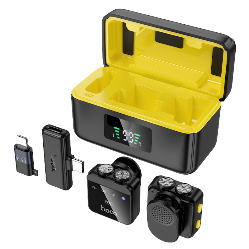 Picture of Hoco L17 Wireless Dual‑Mic Lavalier Microphone | Type‑C & Lightning Compatible | 600 mAh Case + 75 mAh Mics | 5–6 h Runtime | Noise‑Reduction | USB‑C Charging Case