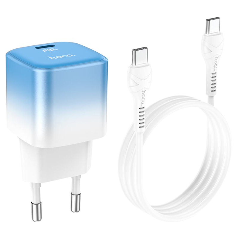 Picture of HOCO | C101A | 20W PD Fast Charging | 1 m Type‑C to Type‑C Cable | QC/AFC/FCP Support | Compact Travel Charger