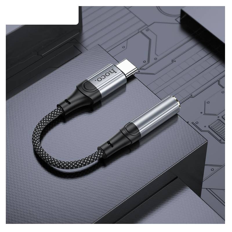 Picture of HOCO | LS36 “Fresh” Type-C to 3.5mm Audio Converter | USB-C to 3.5mm DAC Adapter | Mic & Wire Control | Metal + Nylon Braid, 12cm | For USB-C Phones, Tablets & Laptops