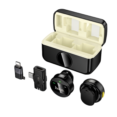 Picture of HOCO | L22 “Bright” Wireless Lavalier Microphone | Type-C Receiver + Lightning Adapter | 80mAh Mic & 600mAh Charging Case | 5–6h Use | Magnetic Clip, Plug-and-Play | For Android & iPhone