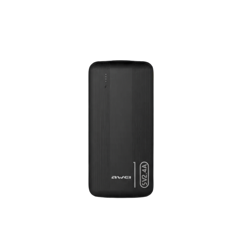 Picture of AWEI | P20K 10000mAh Slim Power Bank | Dual USB 5V/2.4A Output (Shared) | Type-C & Micro-USB Input 5V/2A | 4-LED Battery Indicator | 144×68×15mm, 216g | Portable Charger for Android & iPhone.