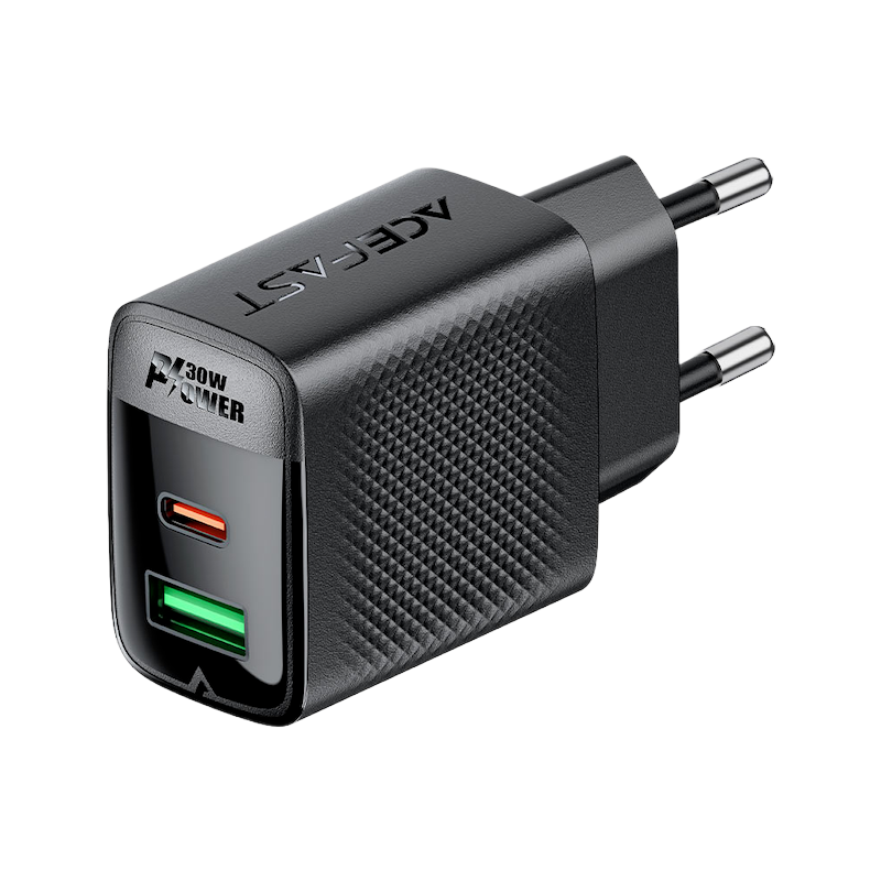 Picture of ACEFAST | A98 | 30W GaN Fast Wall Charger | Dual Port USB-C (PD/PPS 30W) + USB-A (18W) | 100–240V EU Plug | Multi-Protocol Fast Charging | Compact Flame-Retardant PC | Fast Charger for Android, iPhone 15 & iPad