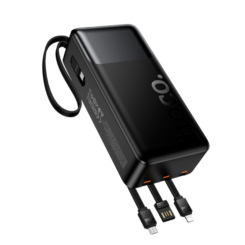 Picture of Hoco | J156B | 30000mAh Power Bank | 22.5W Fast Charge + PD 20W | USB-A Port + Built-in USB-C/Lightning/Micro Cables | LED Battery Display | ABS+PC Fire-Retardant | High-Capacity PowerBank for Android & iPhone