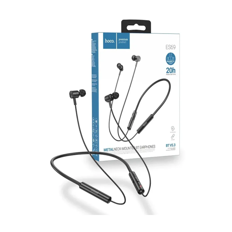 Picture of Hoco ES69 Platinum Bluetooth 5.3 Neckband Earphones | 20H Playback | Magnetic Silicone Neckband | Type‑C Charging | 10 mm Drivers | Built‑in Mic | Lightweight & Sweat‑Resistant | Ideal for Calls & Sports