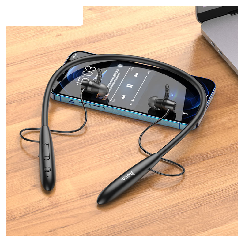 Picture of Hoco ES61 Manner Bluetooth 5.1 Neckband Earphones | 200 mAh Battery, 20 H Playback & 330 H Standby | Magnetic Silicone Band | TF Card Slot | Type‑C/Lightning/USB‑Micro Charging | IPX5 Sweatproof