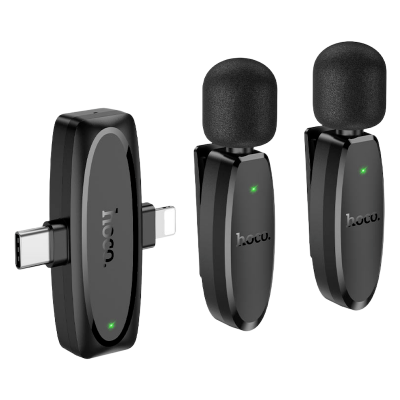 Picture of Hoco L15 Crystal iP + Type‑C Dual‑Mic Lavalier Wireless Microphone | 360° HD Pickup | 6 h Battery | 15 ms Low‑Latency | USB‑C Charging & Phone‑Charge | Noise‑Reduction DSP