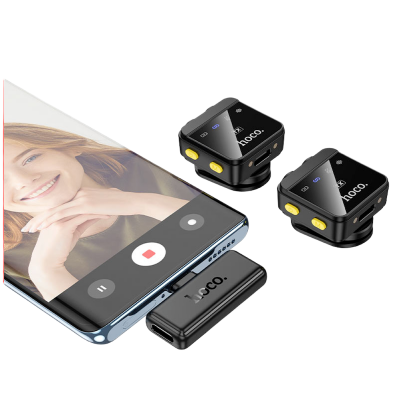 Picture of Hoco L17 Wireless Dual‑Mic Lavalier Microphone | Type‑C & Lightning Compatible | 600 mAh Case + 75 mAh Mics | 5–6 h Runtime | Noise‑Reduction | USB‑C Charging Case