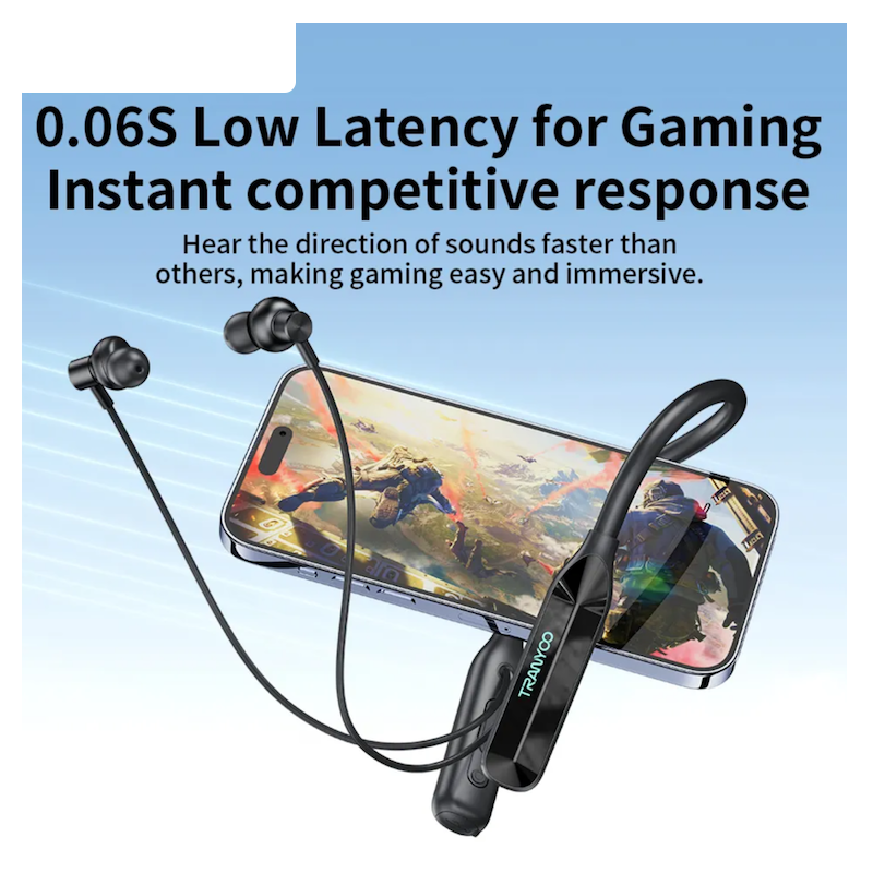 Picture of Tranyoo T‑M28 | Bluetooth 5.3 Neckband Earphones | JL7006 Chip | Up to 120 h Playback & 800 mAh Battery | Sports Neckband