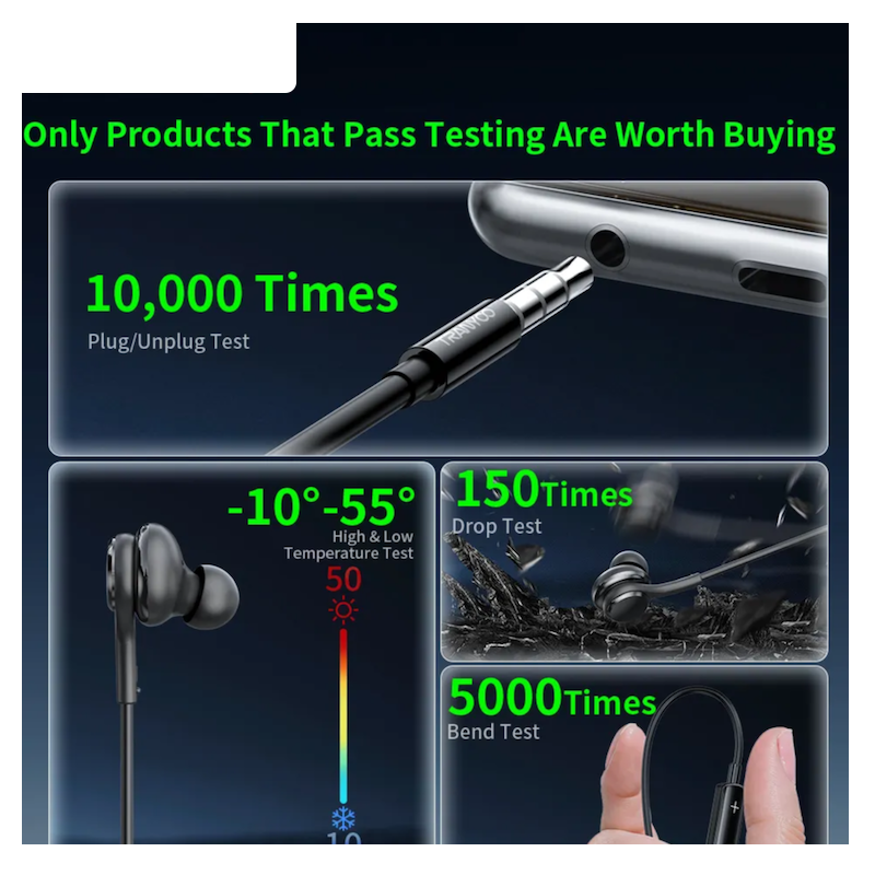 Picture of Tranyoo | T‑R18 Wired In‑Ear Earphones | 3.5 mm Jack, Built‑in Mic, Stereo Sound, Comfortable Fit | Hands‑Free Calling, Deep Bass, Noise Isolation