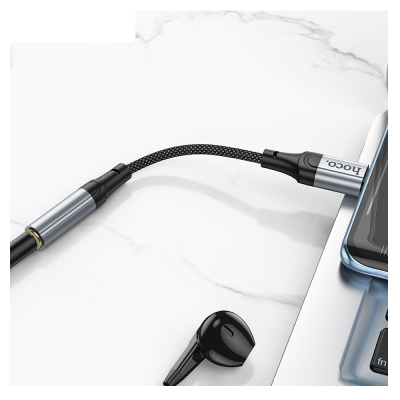 Picture of HOCO | LS36 “Fresh” Type-C to 3.5mm Audio Converter | USB-C to 3.5mm DAC Adapter | Mic & Wire Control | Metal + Nylon Braid, 12cm | For USB-C Phones, Tablets & Laptops