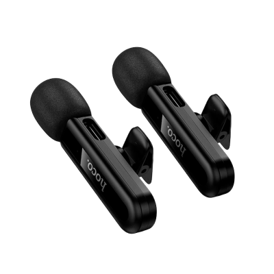 Picture of HOCO | L20A “Fair” Dual Wireless Lavalier Microphone | Type-C & Lightning Receiver | 2 Mics + 1 Receiver (2TX+1RX) | 2.4GHz | 10–15m Range | 60mAh, 3–4h Use | Plug & Play for Android & iPhone.