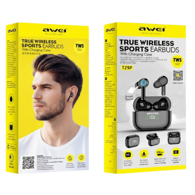 Picture of Awei | T29P TWS Wireless Earbuds | Bluetooth 5.3 | 6mm Driver | LED Digital Display Case | Low-Latency Game/Music Mode | IPX6 Water Resistant | USB-C | Up to 6h Play (≈25h with Case) | For Android & iPhone.