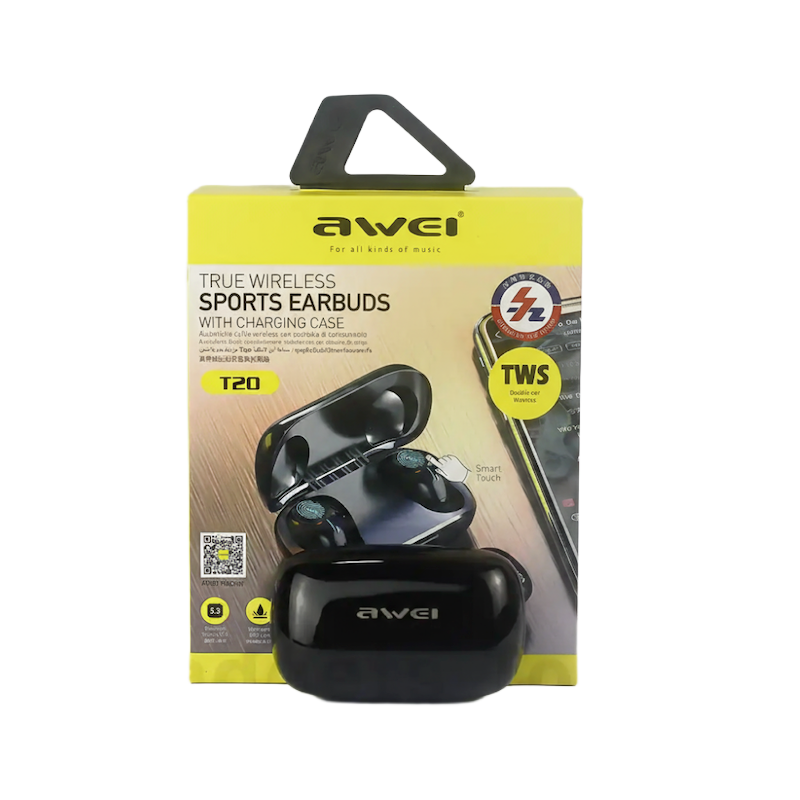 Picture of Awei | T20 TWS Wireless Earbuds | Bluetooth 5.0 | Touch Control | 5h Music / 6h Talk | 400mAh Charging Case | IPX4 | For Android & iPhone.