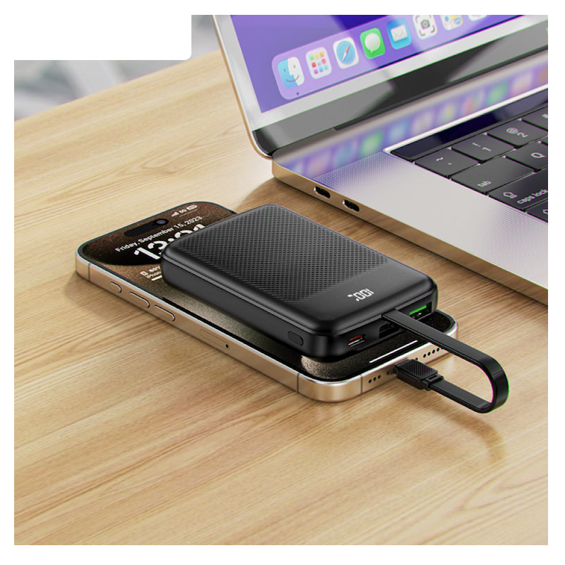 Picture of ACEFAST | M13 PD22.5W 10000mAh Power Bank with Built-in USB-C Cable | 22.5W USB-C & USB-A Fast Charge | PD3.0/PPS/QC4+ | LED Digital Display | 18W USB-C Input | 106×68.5×19mm, 185g | For Android & iPhone.