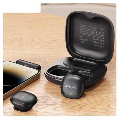 Picture of ACEFAST | R1 Wireless Lavalier Microphone (2 Mics + 1 Receiver) | USB-C | 48kHz/24-bit, AI Noise Reduction | 50m Range, 25ms Low Latency | 8h Mics + 48h Case | For Android & iPhone 15/16