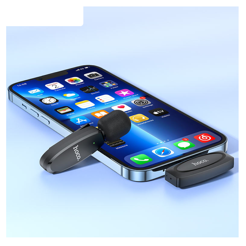 Picture of Hoco | L15 Lightning | Wireless Lavalier Microphone for iPhone/iPad | 2.4GHz | 360° Omnidirectional | Noise Reduction | 15ms Low Latency | 15m Range | 70mAh 6H Battery | Plug-and-Play | Pass-Through Charging