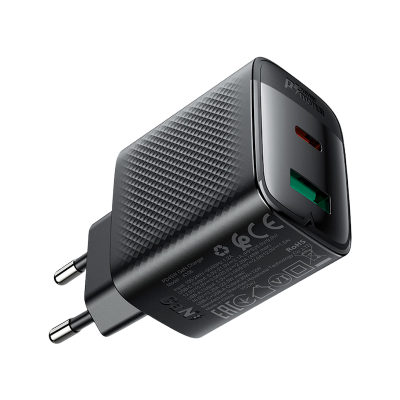 Picture of ACEFAST | A106 | 45W GaN Fast Wall Charger | Dual Port USB-C (PD/PPS 45W) + USB-A (22.5W) | 100–240V EU Plug | Multi-Protocol PD3.0/QC4+ | Flame-Retardant PC | Compact Fast Charger for Android, iPhone 15 & iPad