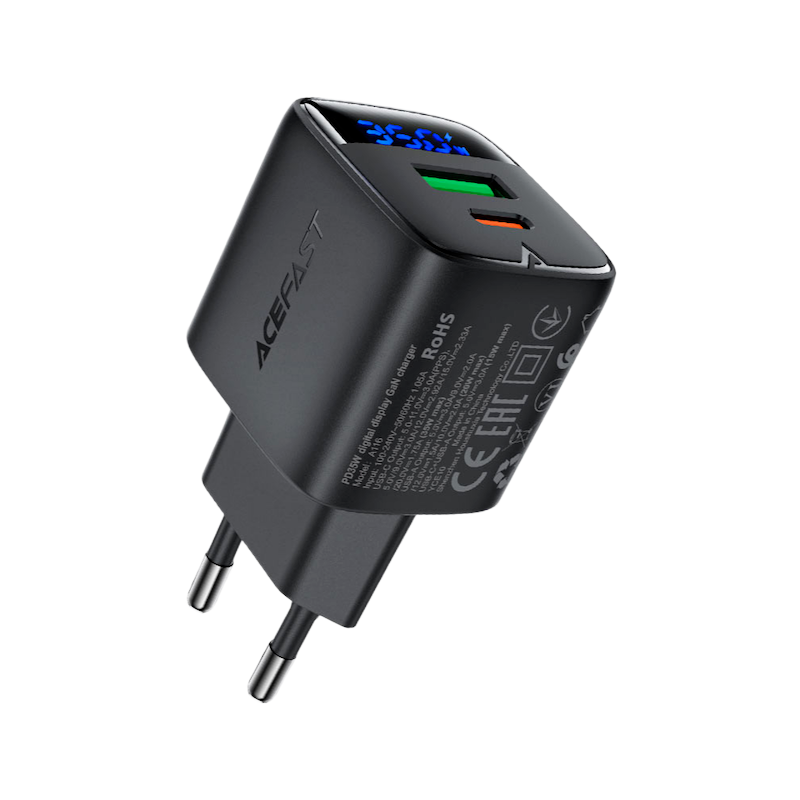 Picture of ACEFAST | A116 | 35W GaN USB-C Wall Charger | Dual-Port: USB-C PD/PPS 35W + USB-A 20W | LED Wattage Display | 100–240V EU Plug | Multi-Protocol PD3.0/QC4+ | Compact Fast Charger for Android, iPhone 15 & iPad