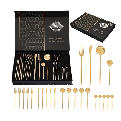 Picture of 24-Piece Gold Silverware Set Gold Flatware Set for 6, Gold Spoons and Forks Set, Stainless Steel Gold Cutlery Set for Home Kitchen Restaurant Wedding, Mirror Polished Utensils Set, Dishwasher Safe