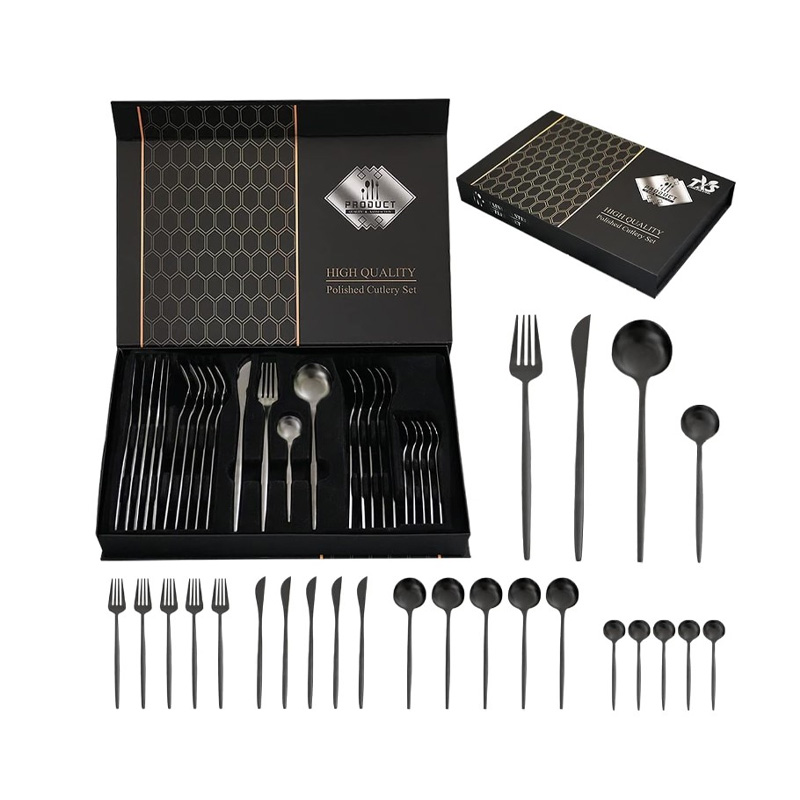 Picture of 24-Piece Gold Black Flatware Set,Black Flatware,Dishwasher Safe,Stainless Steel Flatware Cutlery Set for 6,Knives/Forks/Spoons/Teaspoon LSTOXS