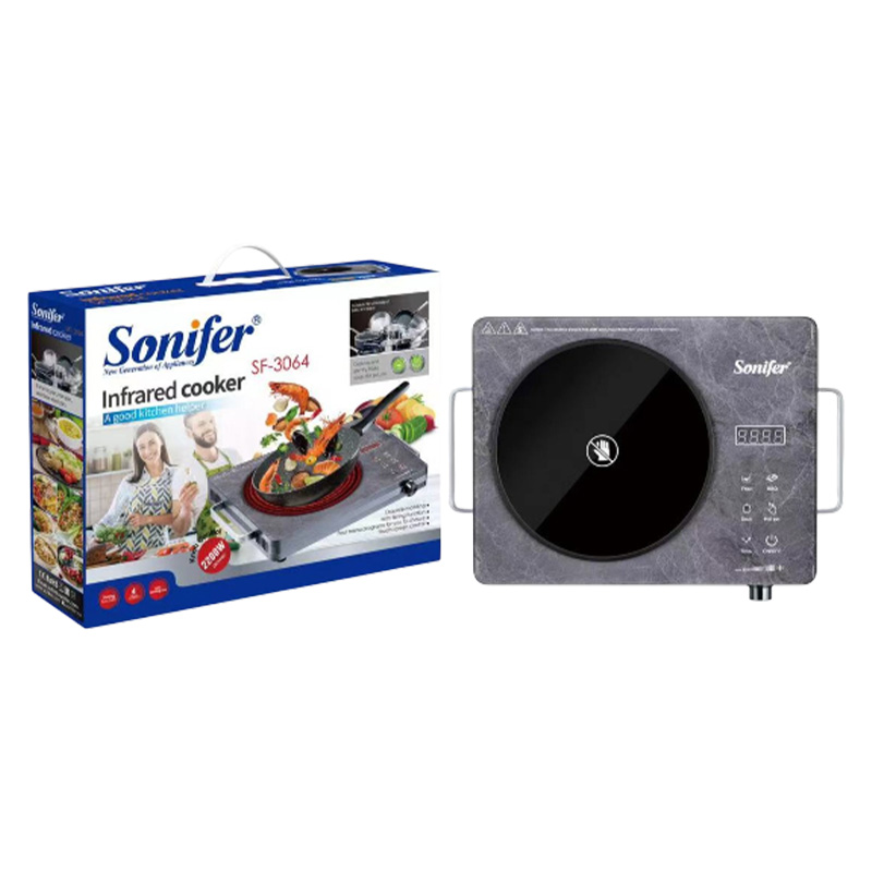 Picture of Sonifer Appliances  Infrared cooker SF-3064  Suitable for all kinds of pots and pans  Cook tea and stir-fry, Make soup. Hot pot, etc  goul  2000W power  Exquisite marbling.  With timing function.  Four menu programs for you to choose  Touch screen control