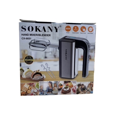 Picture of SOKANY SK-6651 Hand Mixer Electric, 800W Food Mixer 5 Speed Handheld Mixer, 2 Dough Hooks, 2 Beaters for Easy Whipping, Mixing Cookies, Brownies, Cakes, and Dough Batters, Black (Sk-6651)