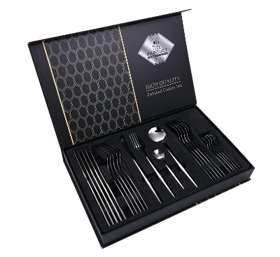 Picture of 24-Piece Gold Black Flatware Set,Black Flatware,Dishwasher Safe,Stainless Steel Flatware Cutlery Set for 6,Knives/Forks/Spoons/Teaspoon LSTOXS