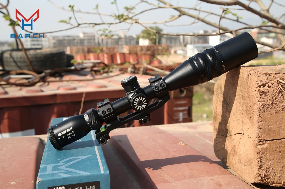 Picture of MARCH scopes, Tactical Optical Sight Reticle, RGB Illuminated Binocular Scope, Red Green and Blue, HS 4-16X44AOE