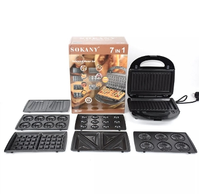 Picture of Sokany Sandwich Maker 7 in 1 SK-907 | Steak Maker | Omelette Maker | Waffle Maker | Apple Crisps Maker | Donut Maker | Monte Cristo | Banana Treats | Apple Turnovers |  Fried Eggs