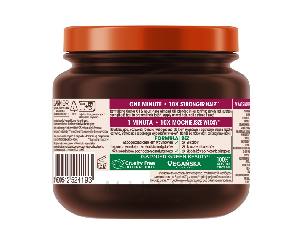 Picture of Garnier Botanic Therapy Castor Oil and Almond Hair Mask - 340ml - CN-211 Hair Remedy - Anti Hair Fall Mask - Mask against hair loss France