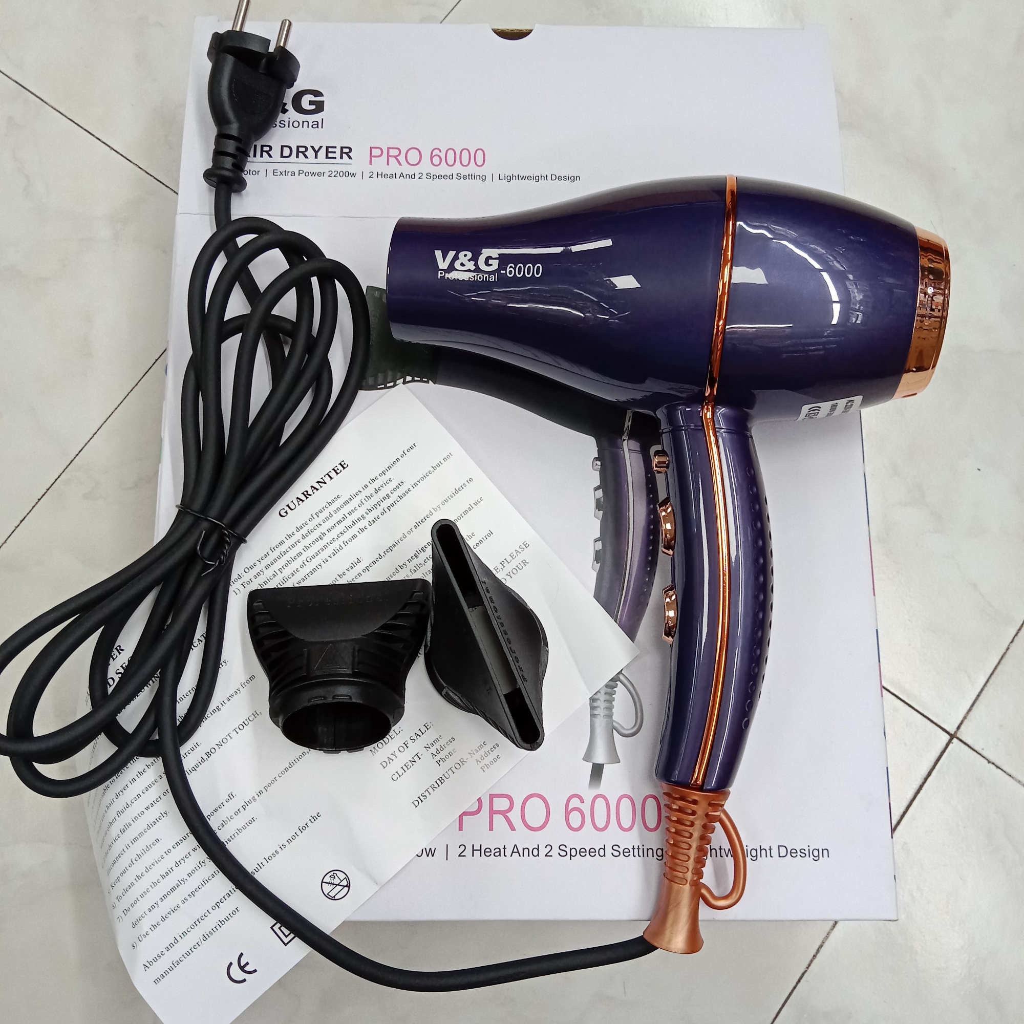 Picture of V&G Professional HAIR DRYER PRO 6000 AC motor | Extra Power 2200w | 2 Heat And 2 Speed Setting | Lightweight Design