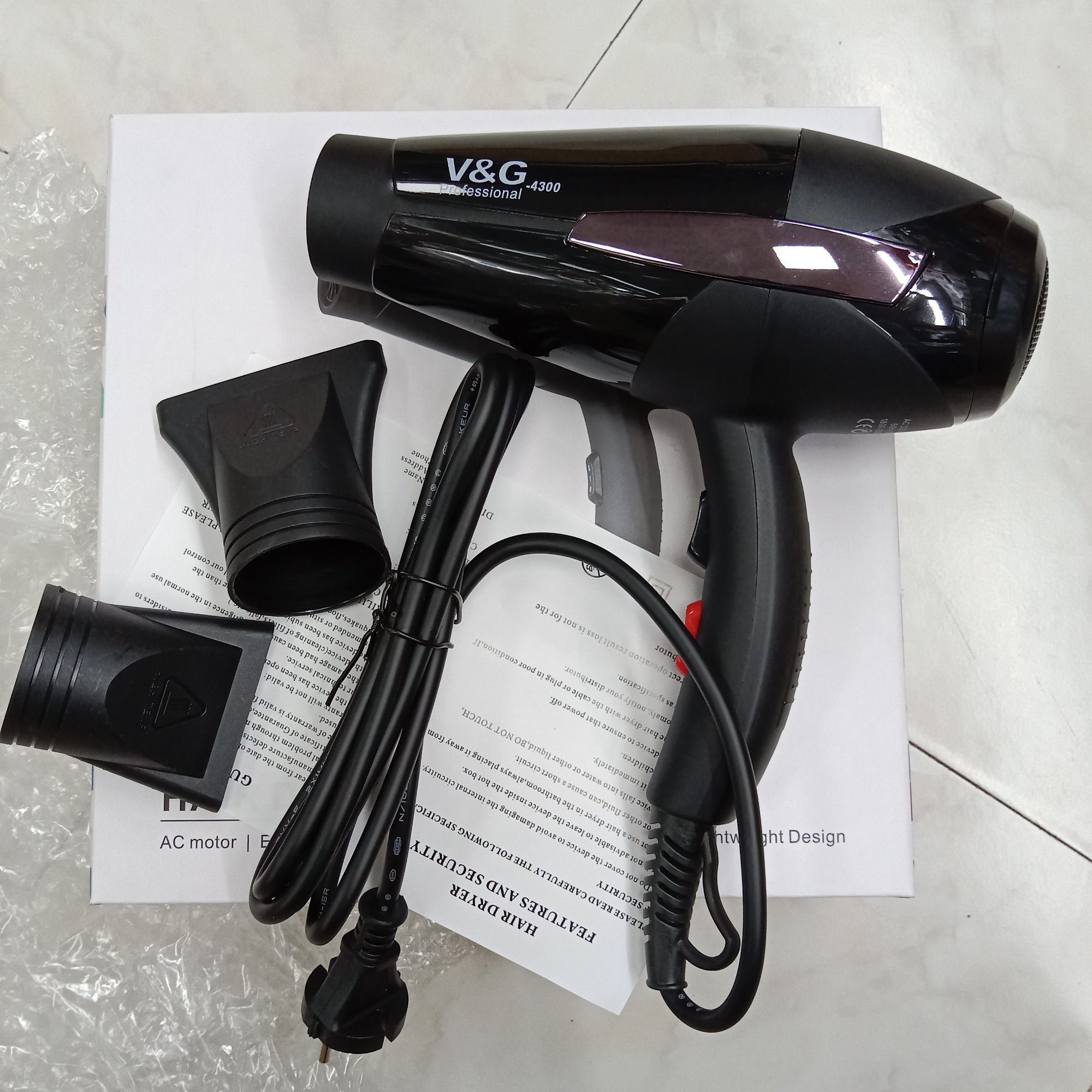 Picture of V&G Professional HAIR DRYER PRO 4300 AC motor | Extra Power 2000w | 2 Heat And 2 Speed Setting | Lightweight Design